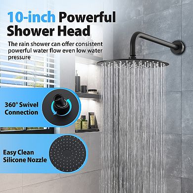 3-Spray Patterns Wall Mount Handheld Shower Head with Tub Faucet and 10 in. Shower Head