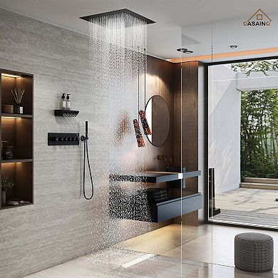 24" L x 24" W Luxury 5-Function Flush Mounted Thermostatic Shower System With Neck Massage Spout