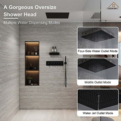 24" L x 24" W Luxury 5-Function Flush Mounted Thermostatic Shower System With Neck Massage Spout