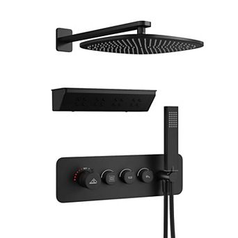 12 in Rainfall Wall Mounted Thermostatic Shower System With Handheld Shower and Neck Massage Spout