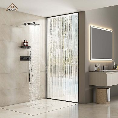 12 In Rainfall Wall Mounted Thermostatic Shower System With Handheld Shower and Neck Massage Spout