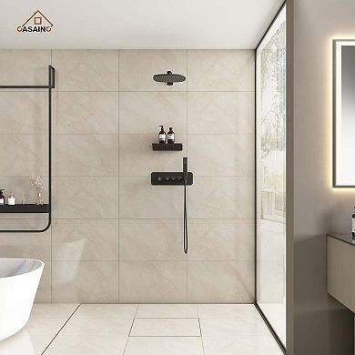 12 In Rainfall Wall Mounted Thermostatic Shower System With Handheld Shower and Neck Massage Spout