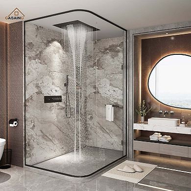 31" L x 24" W 4-Function Flush Mounted Thermostatic Shower System With LED Light and Remote Control