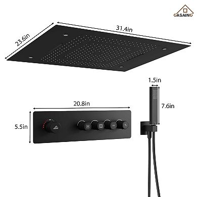 31" L x 24" W 4-Function Flush Mounted Thermostatic Shower System With LED Light and Remote Control
