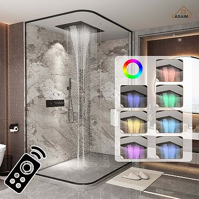 31" L x 24" W 4-Function Flush Mounted Thermostatic Shower System With LED Light and Remote Control