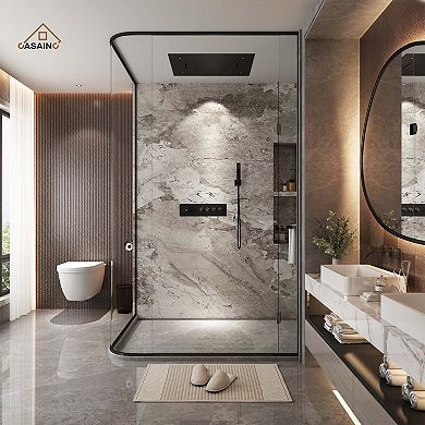 31" L x 24" W 4-Function Flush Mounted Thermostatic Shower System With LED Light and Remote Control