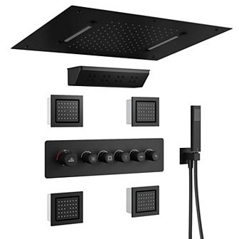 23" L x 16" W 5-Function Flush Mount Thermostatic Shower System With Neck Massage Spout