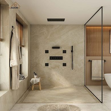 23" L x 16" W 5-Function Flush Mount Thermostatic Shower System With Neck Massage Spout