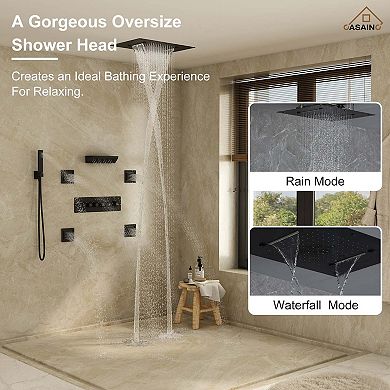 23" L x 16" W 5-Function Flush Mount Thermostatic Shower System With Neck Massage Spout