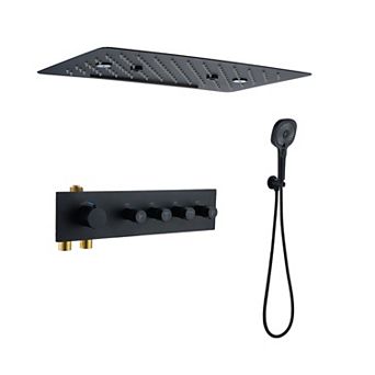 4 Functions 12 Inch Ceiling Mounted Thermostatic Shower System in Matte Black