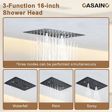 4 Functions 12 Inch Ceiling Mounted Thermostatic Shower System in Matte Black