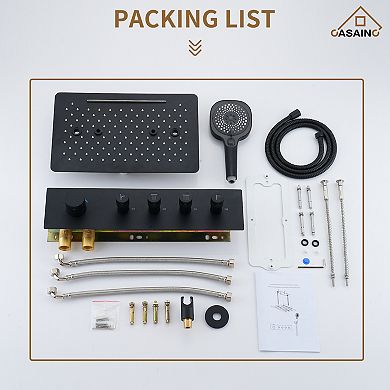 4 Functions 12 Inch Ceiling Mounted Thermostatic Shower System in Matte Black