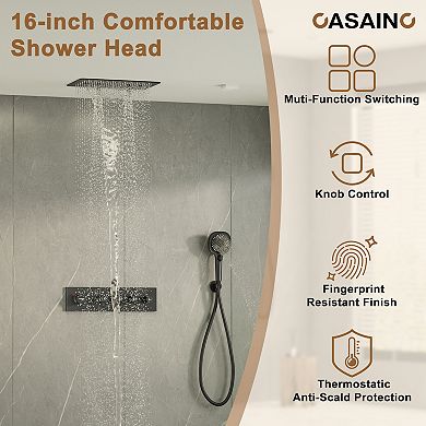4 Functions 12 Inch Ceiling Mounted Thermostatic Shower System in Matte Black
