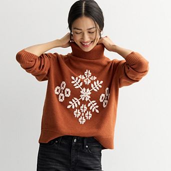 Women's Farmers Market Embroidered Turtleneck Sweater
