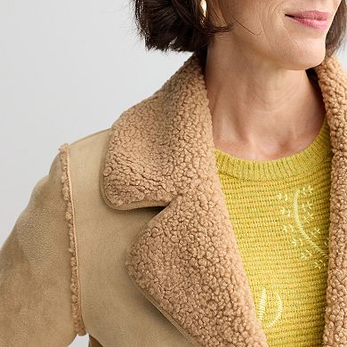Women's Farmers Market Teddy & Suede Open Front Jacket