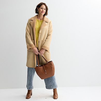 Women's Farmers Market Teddy & Suede Open Front Jacket