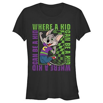 Juniors' Chuck E. Cheese Where A Kid Can Be A Kid Fitted Graphic Tee