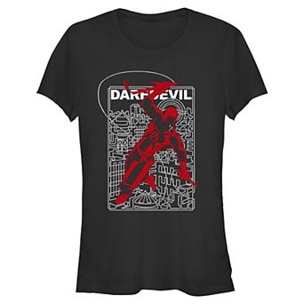 Juniors' Marvel Daredevil Jumping Buildings Poster Fitted Graphic Tee