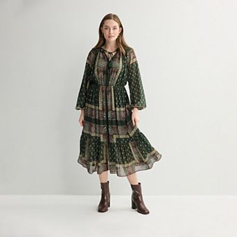 Women's Farmers Market Long Sleeve Ruffle Casual Dress