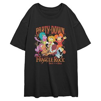 Juniors' Fraggle Rock Back To The Rock Party Down Oversized Graphic Tee