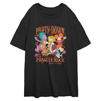 Juniors' Fraggle Rock Back To The Rock Party Down Oversized Graphic Tee