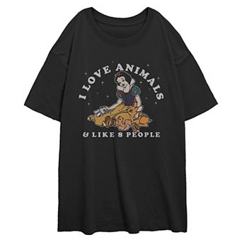 Disney's Snow White And The Seven Dwarfs I Love Animals & Like 8 People Juniors' Oversized Graphic Tee