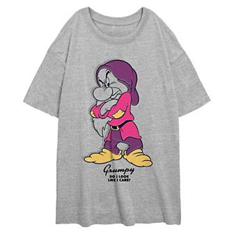 Disney's Snow White And The Seven Dwarfs Grumpy Do I Look Like I Care Juniors' Oversized Graphic Tee