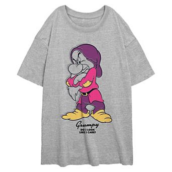 Disney's Snow White And The Seven Dwarfs Grumpy Do I Look Like I Care Juniors' Oversized Graphic Tee