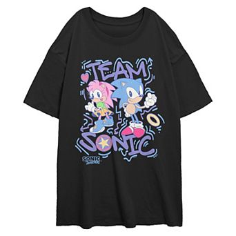 Juniors' Sonic The Hedgehog Team Sonic And Amy 90s Style Oversized Graphic Tee