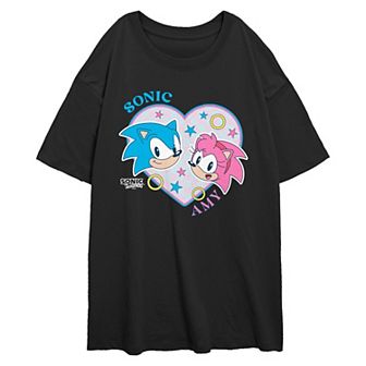 Juniors' Sonic The Hedgehog Sonic And Amy Heart Filled Love Oversized Graphic Tee