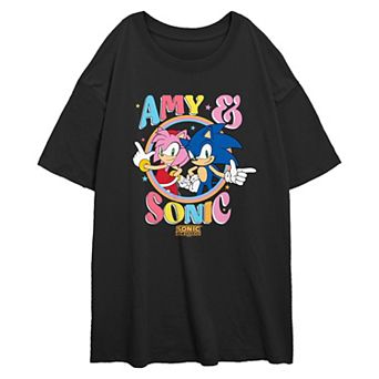 Juniors' Sonic The Hedgehog Amy And Sonic Stamp Oversized Graphic Tee