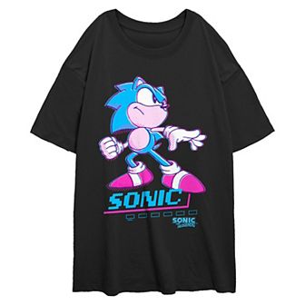 Juniors' Sonic The Hedgehog Sonic Profile Poster Oversized Graphic Tee