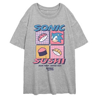 Juniors' Sonic The Hedgehog Sushi Made Fresh Served Fast Poster Oversized Graphic Tee