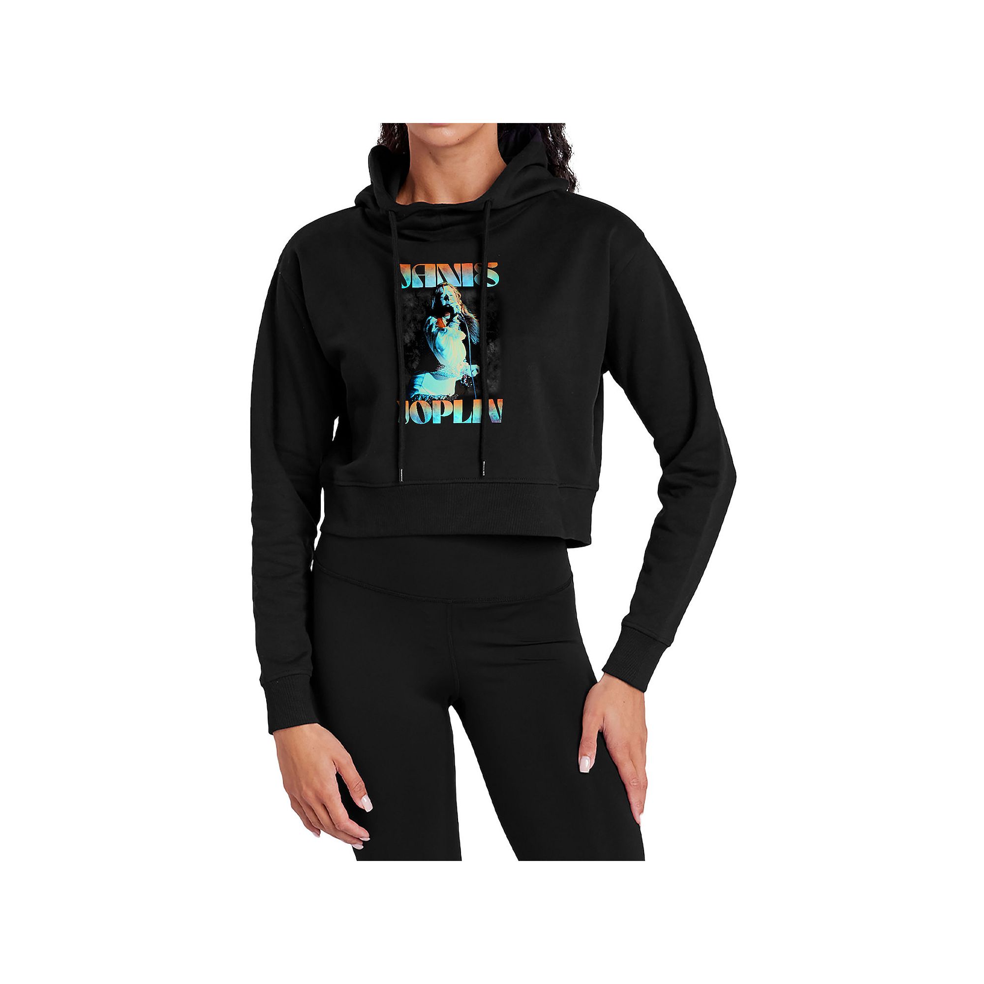 Juniors Janis Joplin Vintage Deco Crop Hoodie, Girls, Size: XS, Black