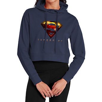 Juniors' Supergirl Shining Emblem Crop Hoodie