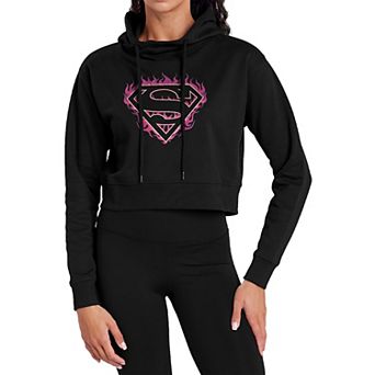 Juniors' Superman Flaming Crest Crop Hoodie