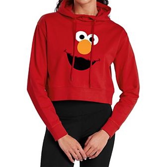 Juniors' Sesame Street Elmo Smile Crop Hoodie