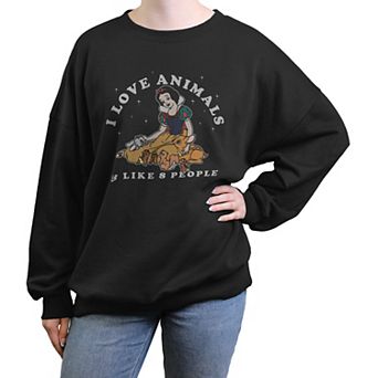 Disney's Snow White And The Seven Dwarfs I Love Animals & Like 8 People Juniors' Oversized Graphic Pullover