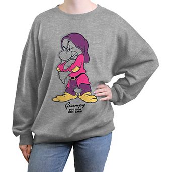 Disney's Snow White And The Seven Dwarfs Grumpy Do I Look Like I Care Juniors' Oversized Graphic Pullover