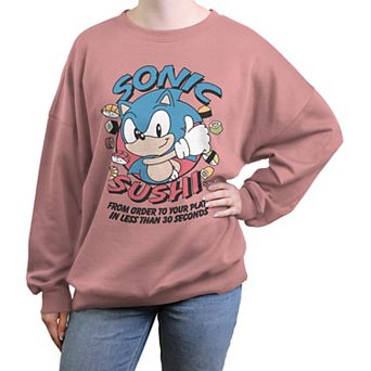 Juniors' Sonic The Hedgehog Sonic Sushi From Order To Your Plate In 30 Seconds Oversized Graphic Pullover