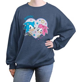 Juniors' Sonic The Hedgehog Sonic And Amy Heart Filled Love Oversized Graphic Pullover