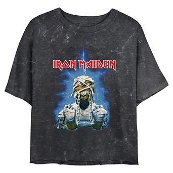 Juniors' Iron Maiden Mummy Stamp Cropped Graphic Tee
