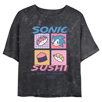Juniors' Sonic The Hedgehog Sushi Made Fresh Served Fast Poster Cropped Graphic Tee