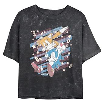 Juniors' Sonic The Hedgehog Tails Helping Sonic Cropped Graphic Tee