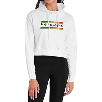Juniors' Friends Striped Logo Crop Hoodie