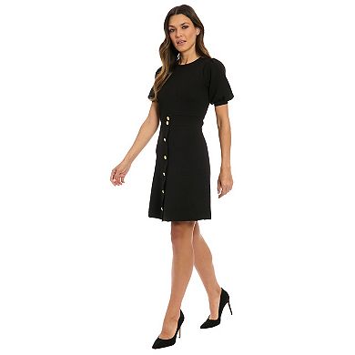 Women's London Times Puff Sleeve A-Line Sweater Dress