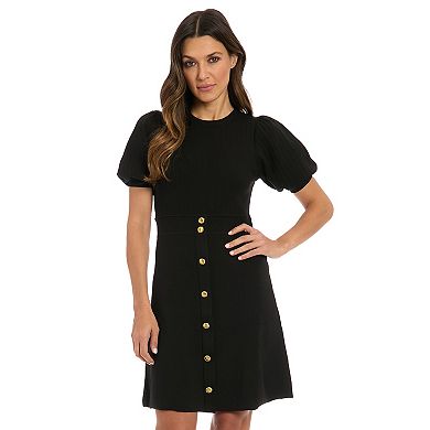 Women's London Times Puff Sleeve A-Line Sweater Dress