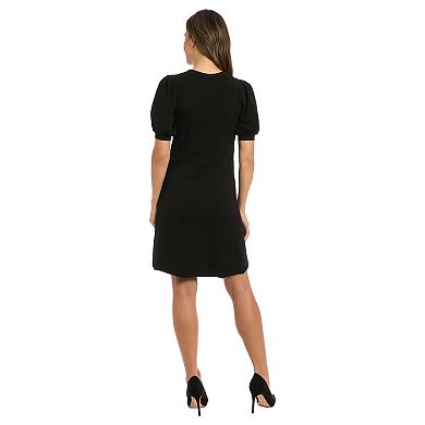 Women's London Times Puff Sleeve A-Line Sweater Dress