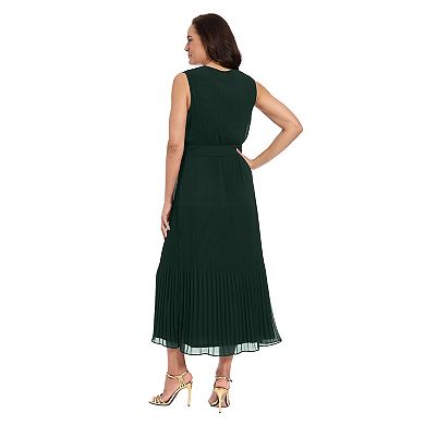 Women's London Times Sleeveless Pleated Surplice Maxi Dress with Sash