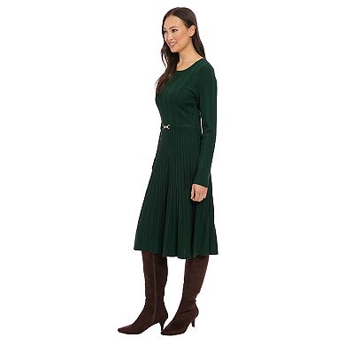 Women's London Times Ribbed Belt Sweater Dress